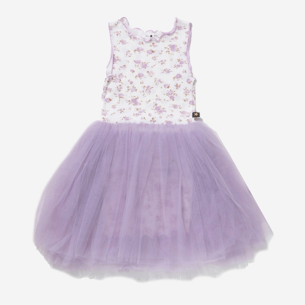 Lilac Floral Tulle Dress for Girls - Sleeveless Casual Dress